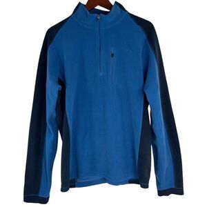 L.L. Bean Mens Blue Colorblocked 1/4th Zip Pullover Fleece Sweatshirt Large